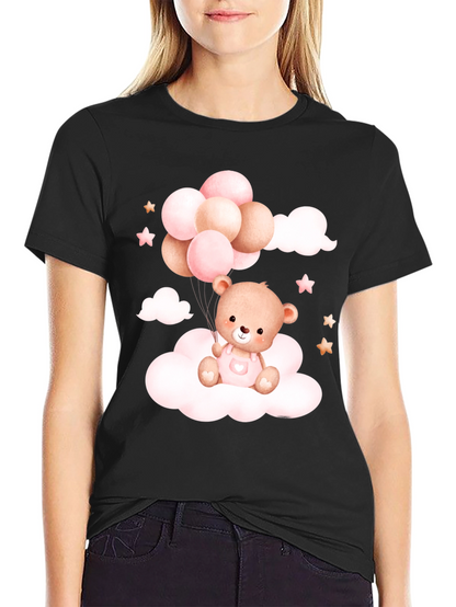 Cute Teddy Bear Balloons Black Tee