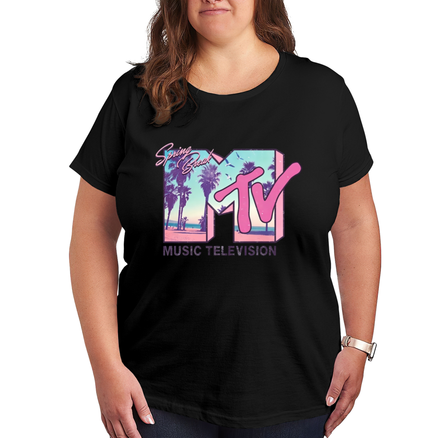 Retro MTV Spring Break Palm Beach Vintage Plus Size Women¡¯s Printed T-Shirt