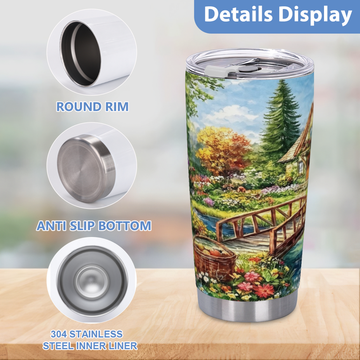 Colorful Autumn Creek Wooden Bridge Country Cottage Tumbler