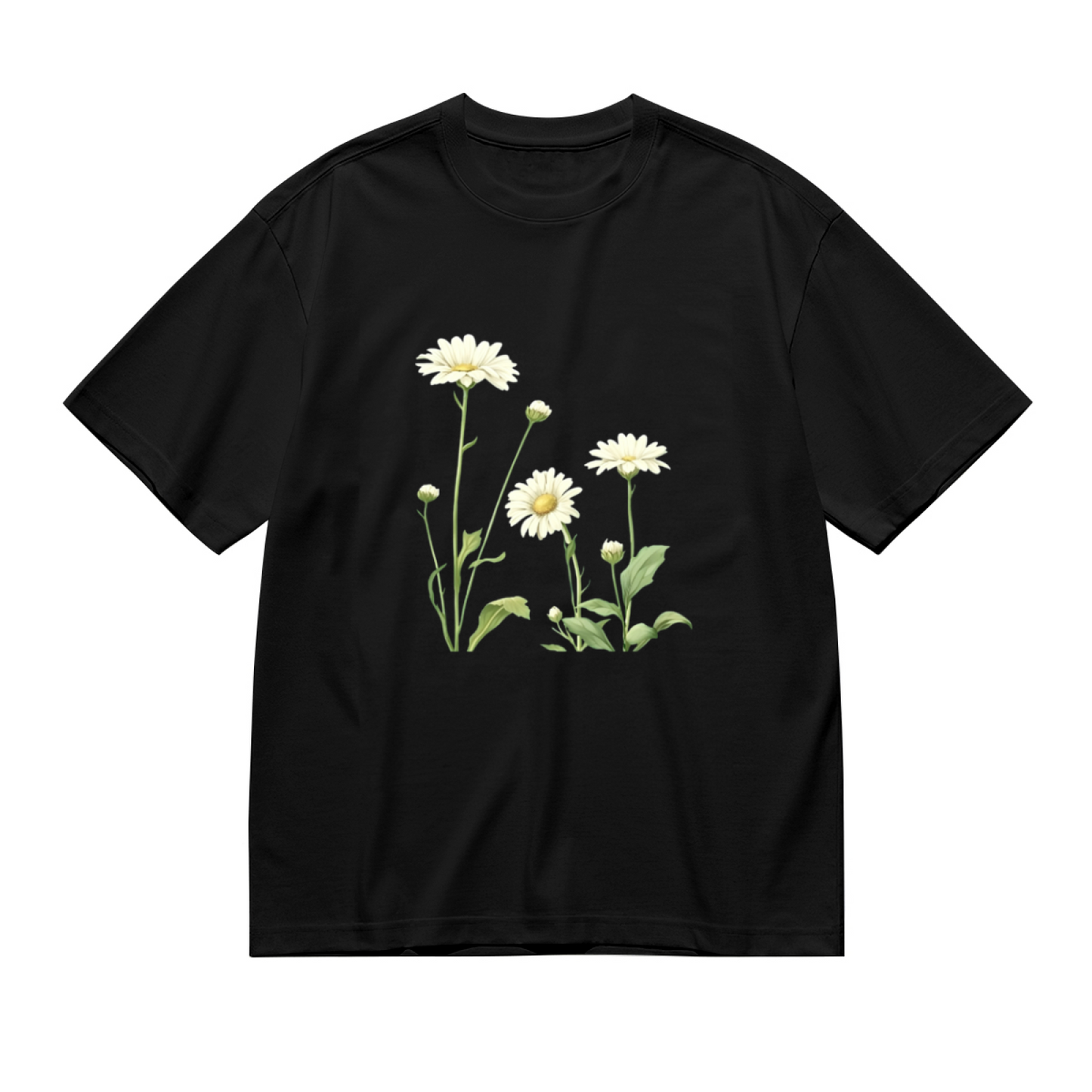 Elegant White Daisy Watercolor Floral Plus Size Women Graphic Tee