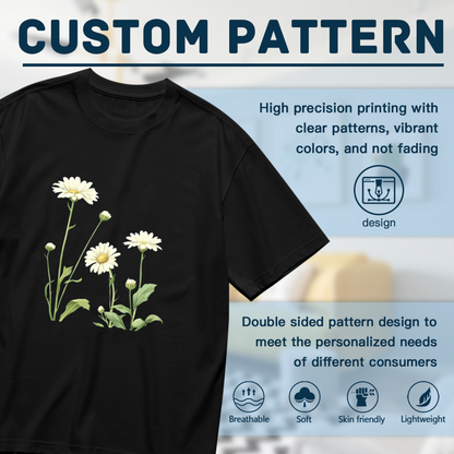Elegant White Daisy Watercolor Floral Plus Size Women Graphic Tee