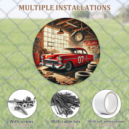 Retro Red Classic Car Garage Round Tin Sign Vintage Workshop Wall Decor