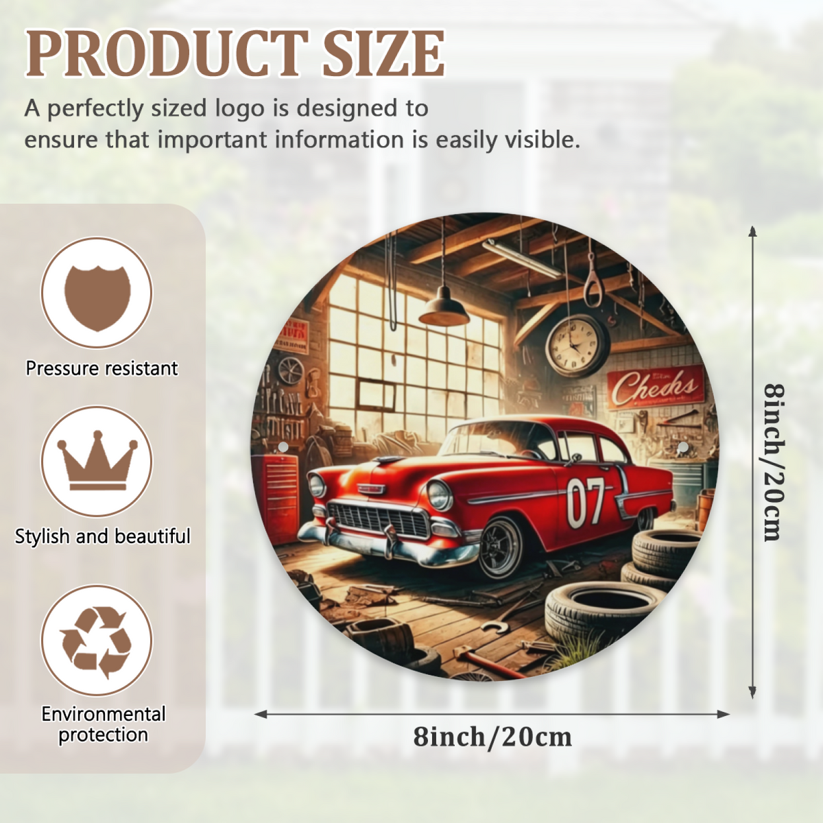 Retro Red Classic Car Garage Round Tin Sign Vintage Workshop Wall Decor
