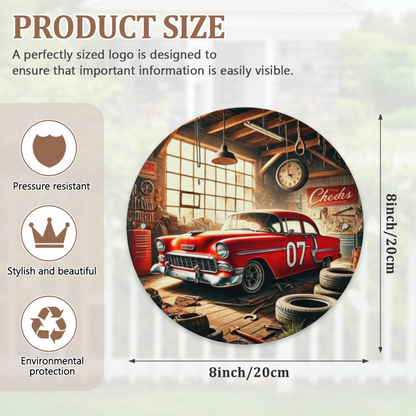 Retro Red Classic Car Garage Round Tin Sign Vintage Workshop Wall Decor