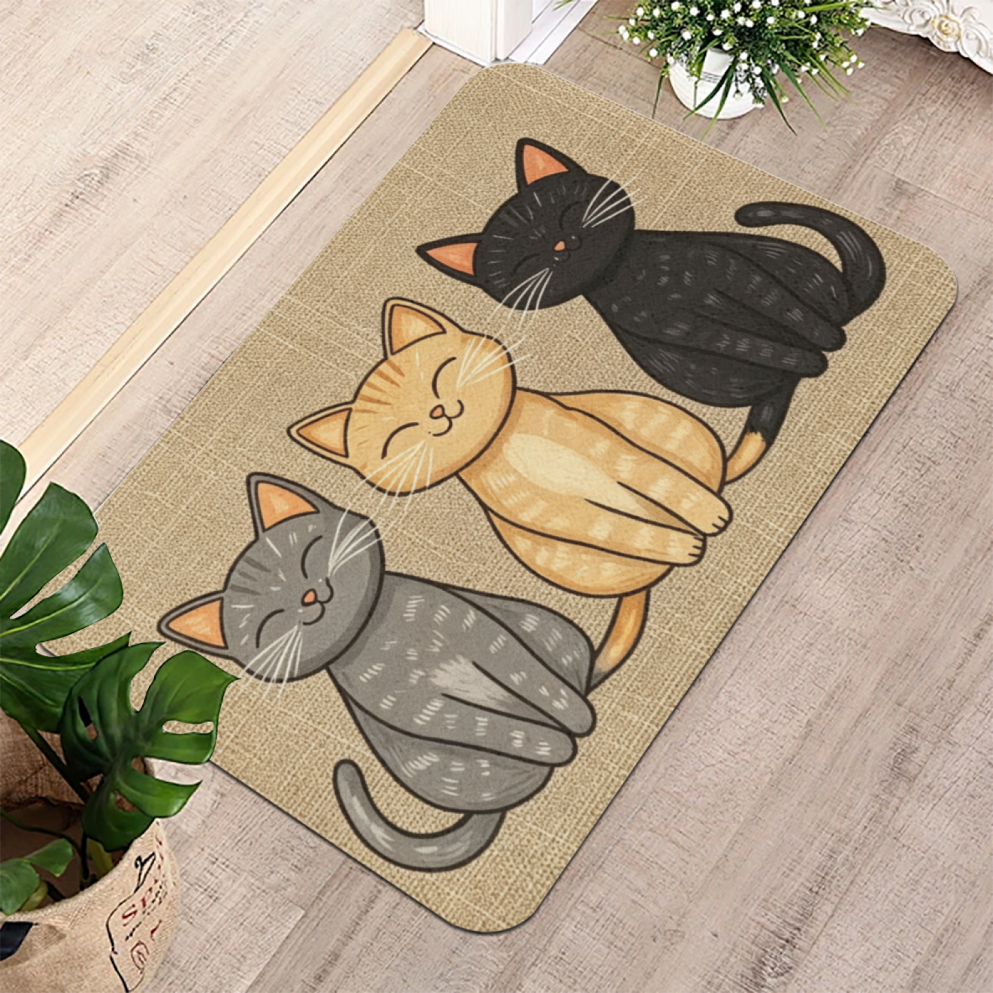Three Smiling Kittens Diatomaceous Earth Quick Dry Bath Mat | Cute Cat Silicone Non-Slip Doormat
