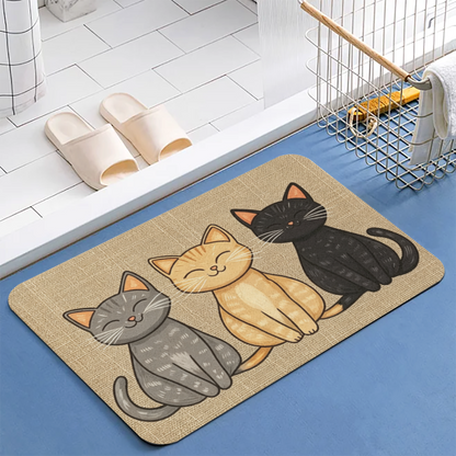 Three Smiling Kittens Diatomaceous Earth Quick Dry Bath Mat | Cute Cat Silicone Non-Slip Doormat