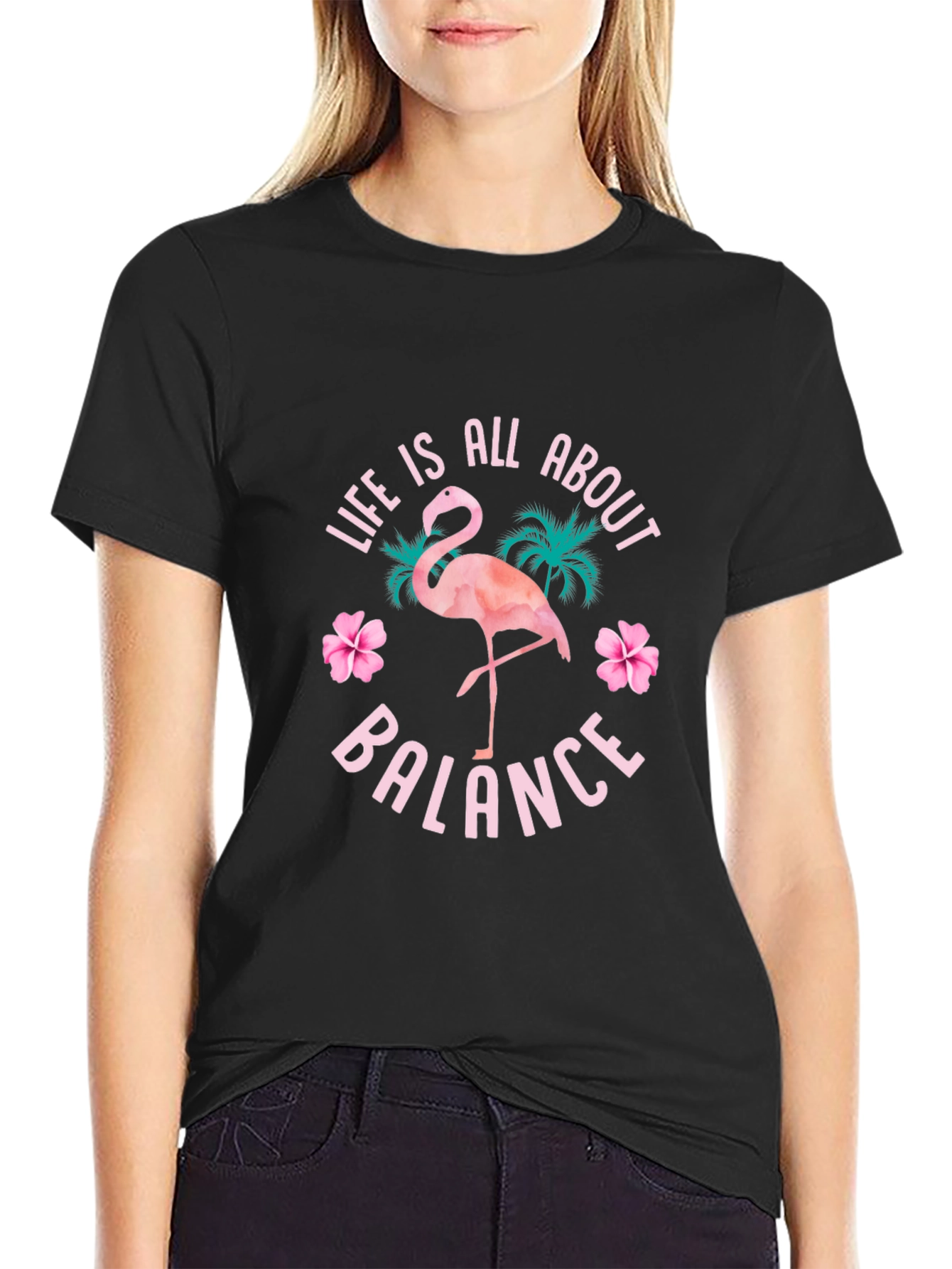Life is All About Balance Flamingo Graphic T-Shirt