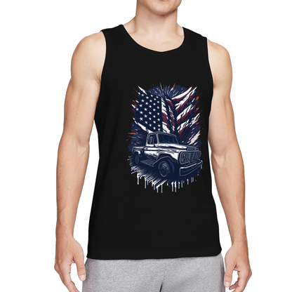 Retro Classic Pickup Truck American Flag Patriotic Tank