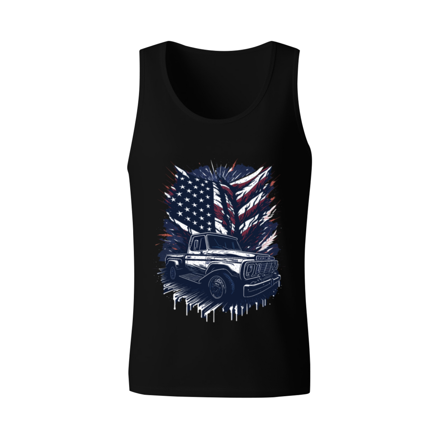 Retro Classic Pickup Truck American Flag Patriotic Tank