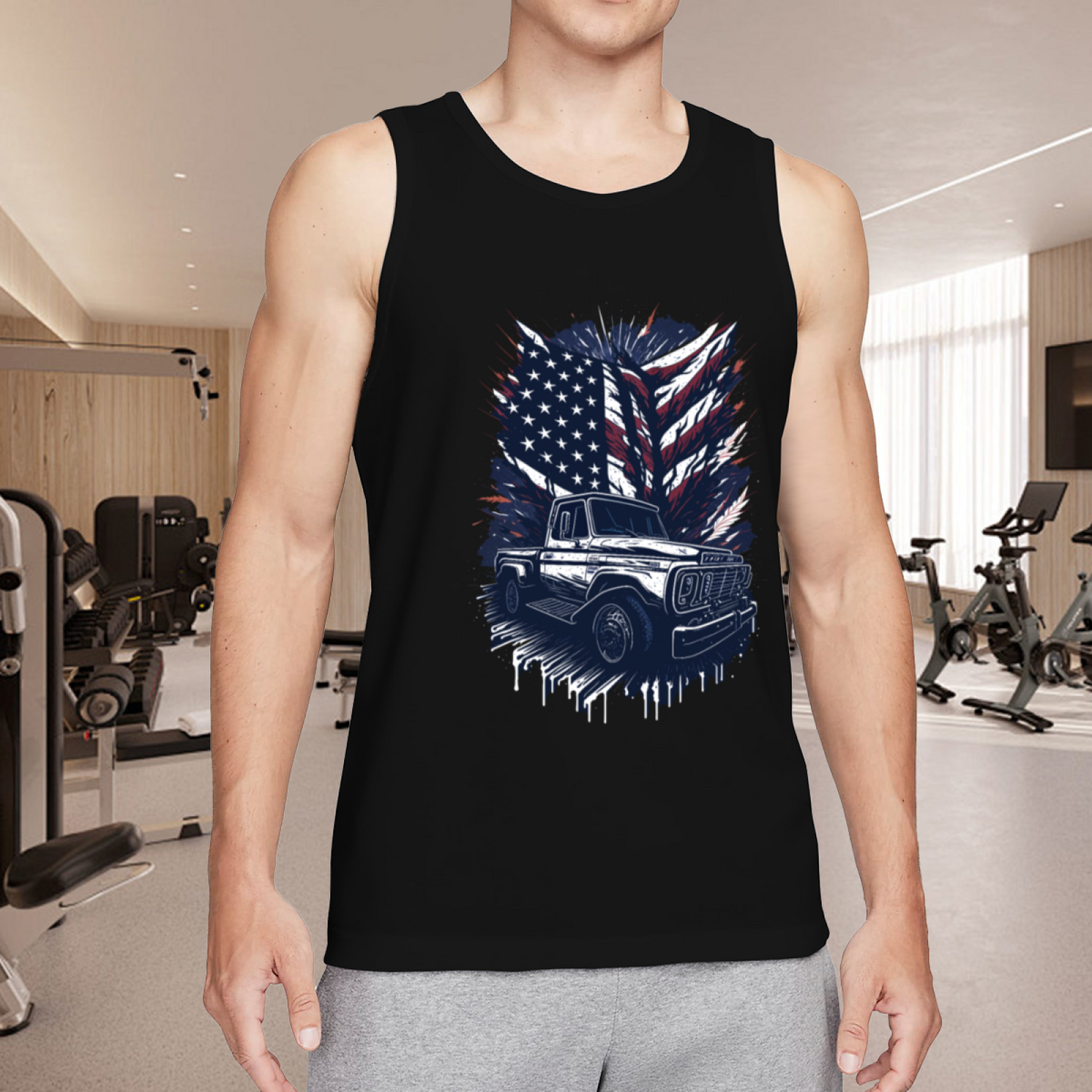 Retro Classic Pickup Truck American Flag Patriotic Tank