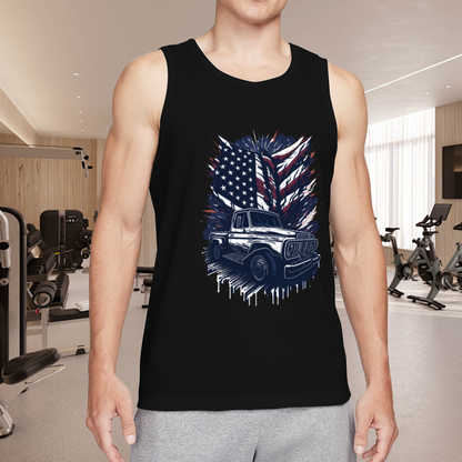 Retro Classic Pickup Truck American Flag Patriotic Tank
