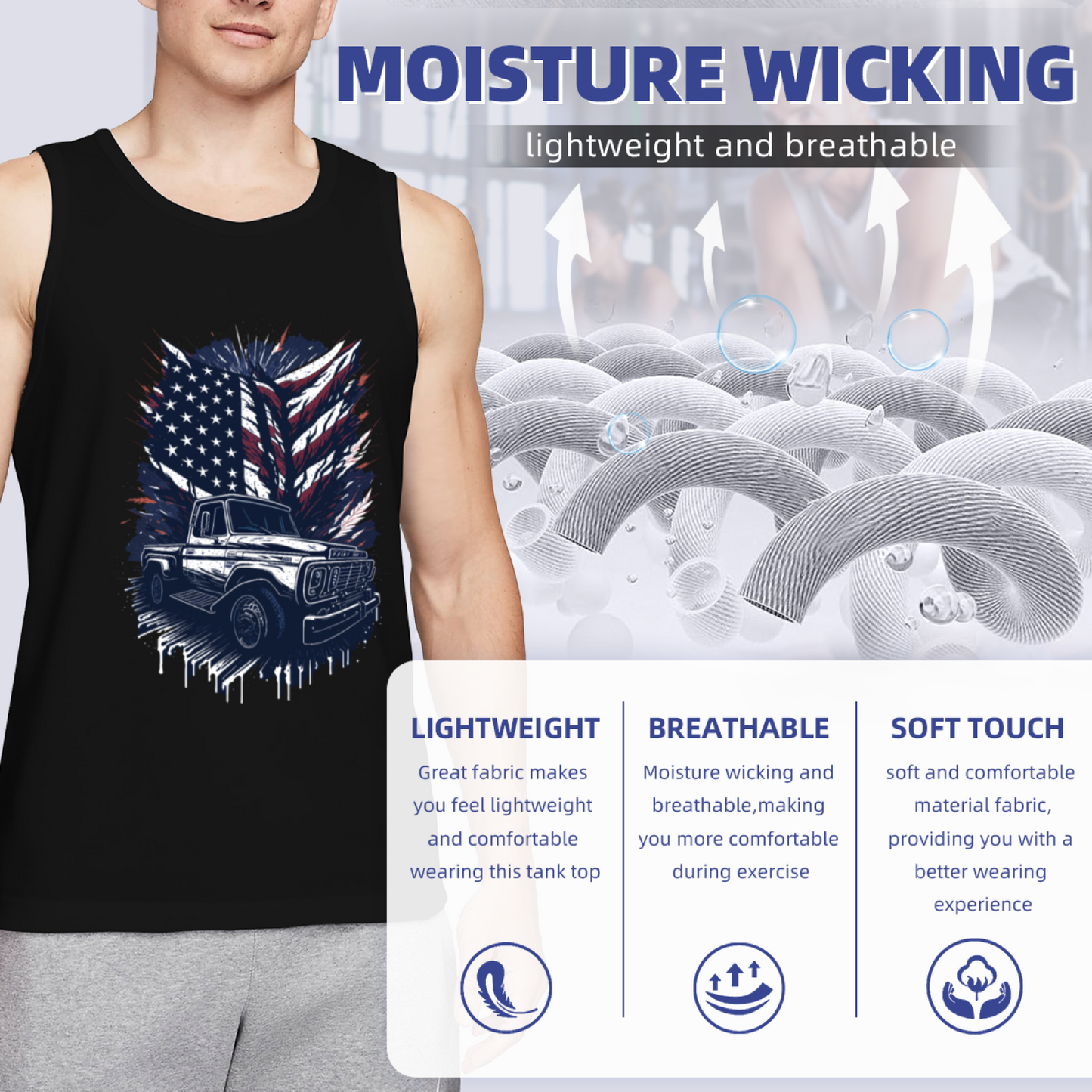 Retro Classic Pickup Truck American Flag Patriotic Tank