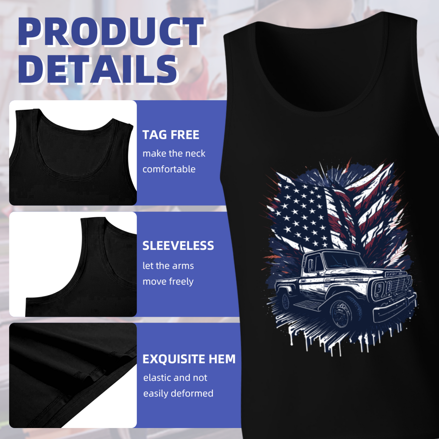 Retro Classic Pickup Truck American Flag Patriotic Tank