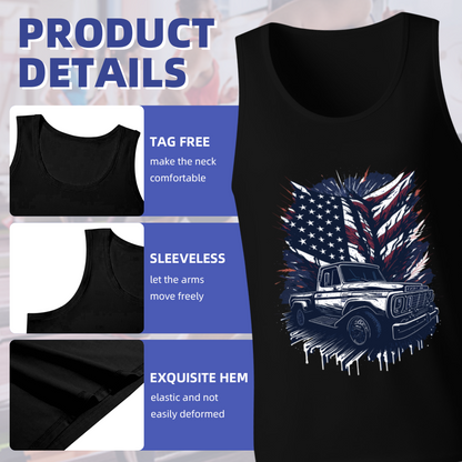 Retro Classic Pickup Truck American Flag Patriotic Tank