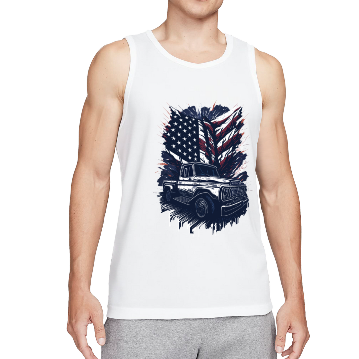 Retro Classic Pickup Truck American Flag Patriotic Tank