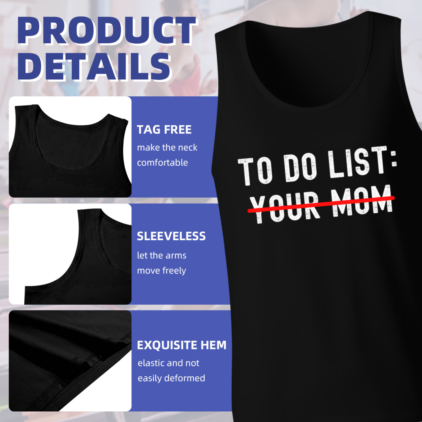 Funny Rude To Do List Your Mom Meme Humor Men Casual Tank Vest