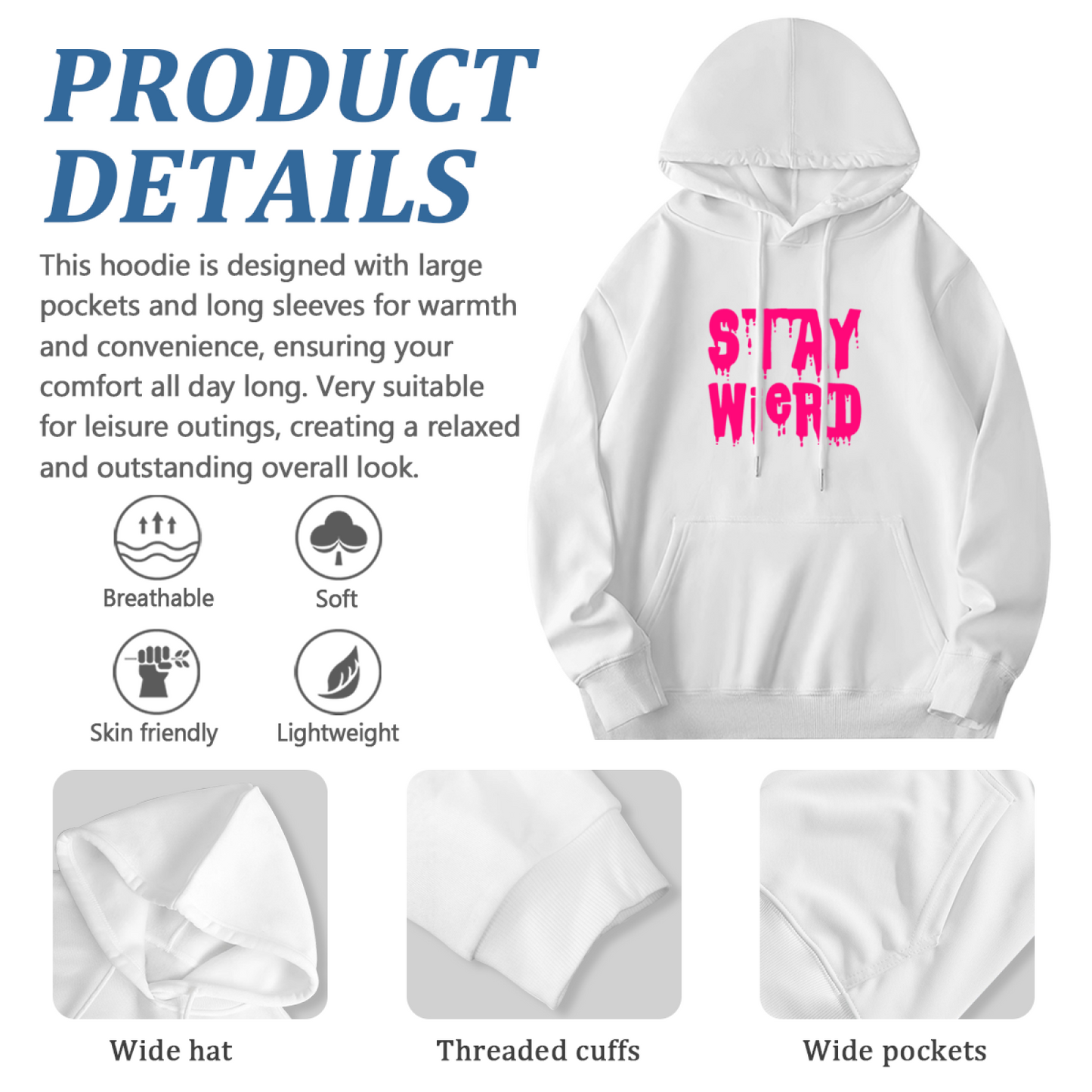 Men's Graphic Hoodie: ST7\YWi910 Typography, Trendy & Soft