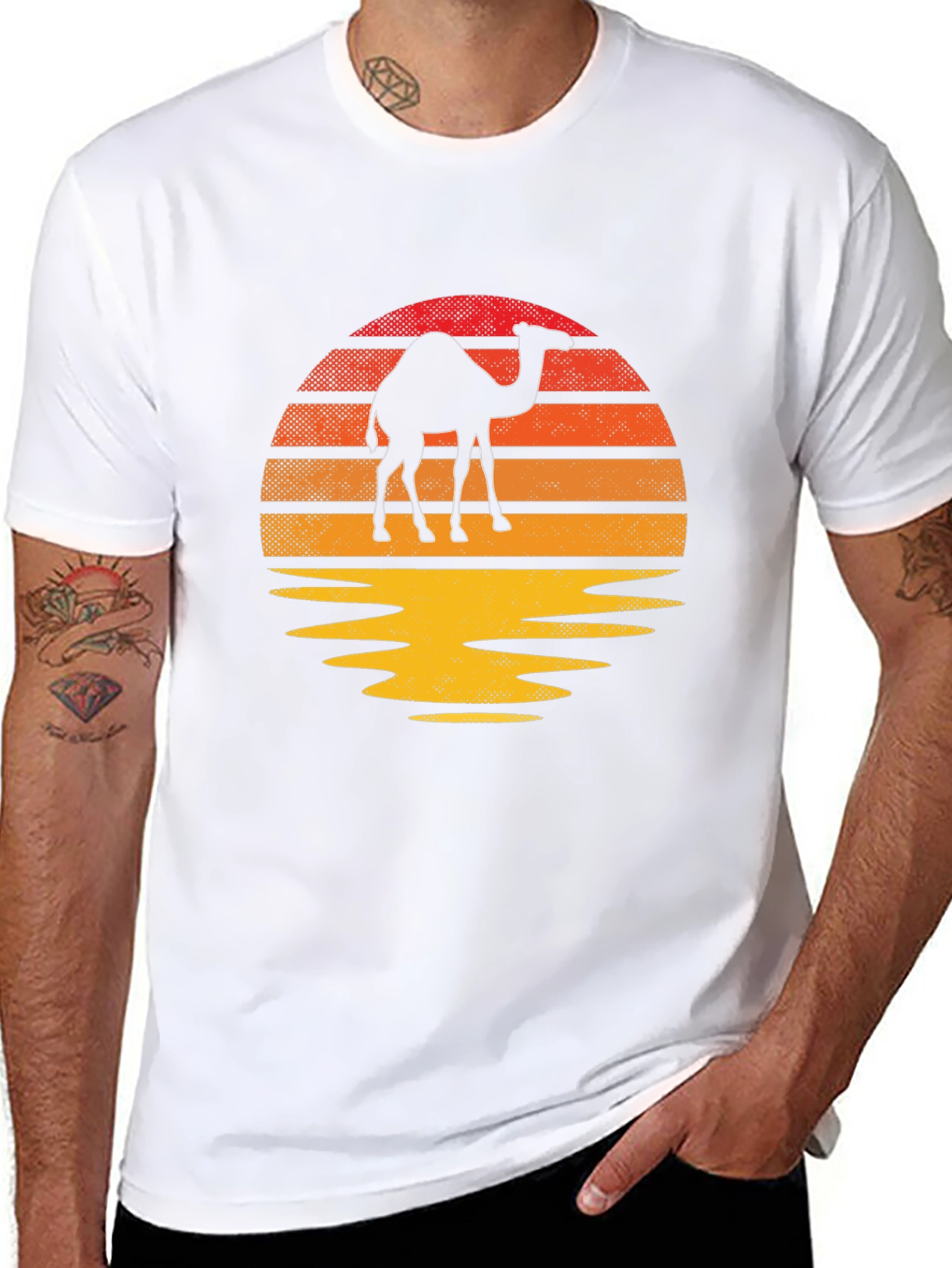 Camel Sunset Graphic Tee - Retro Style