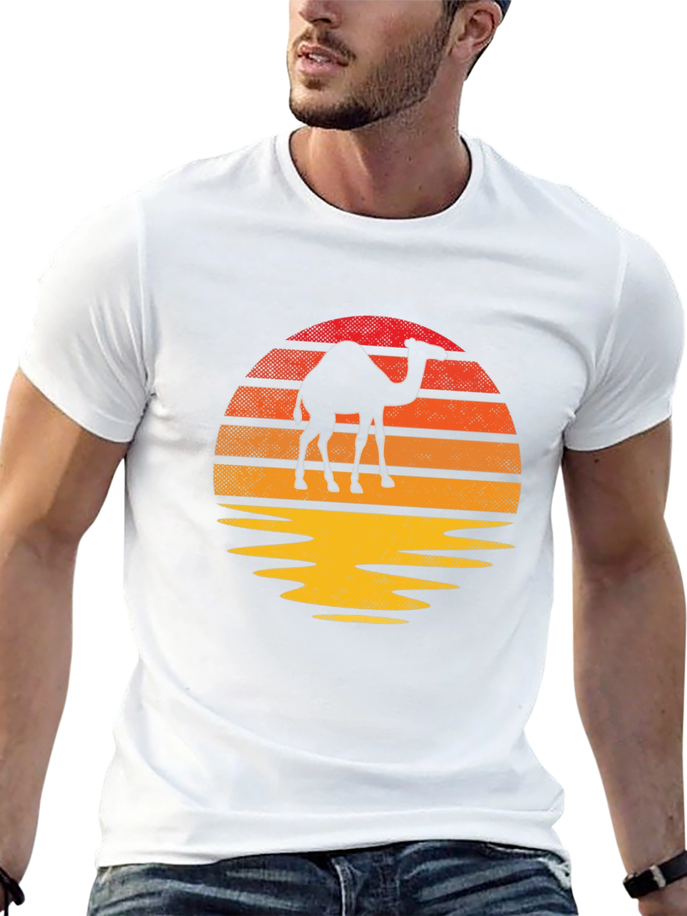 Camel Sunset Graphic Tee - Retro Style