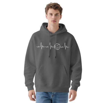Basketball Heartbeat Line Graphic Hoodie, Unisex Soft Comfort Daily Hooded Sweatshirt