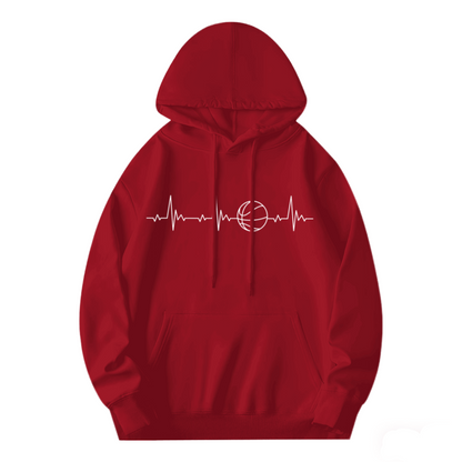 Basketball Heartbeat Line Graphic Hoodie, Unisex Soft Comfort Daily Hooded Sweatshirt
