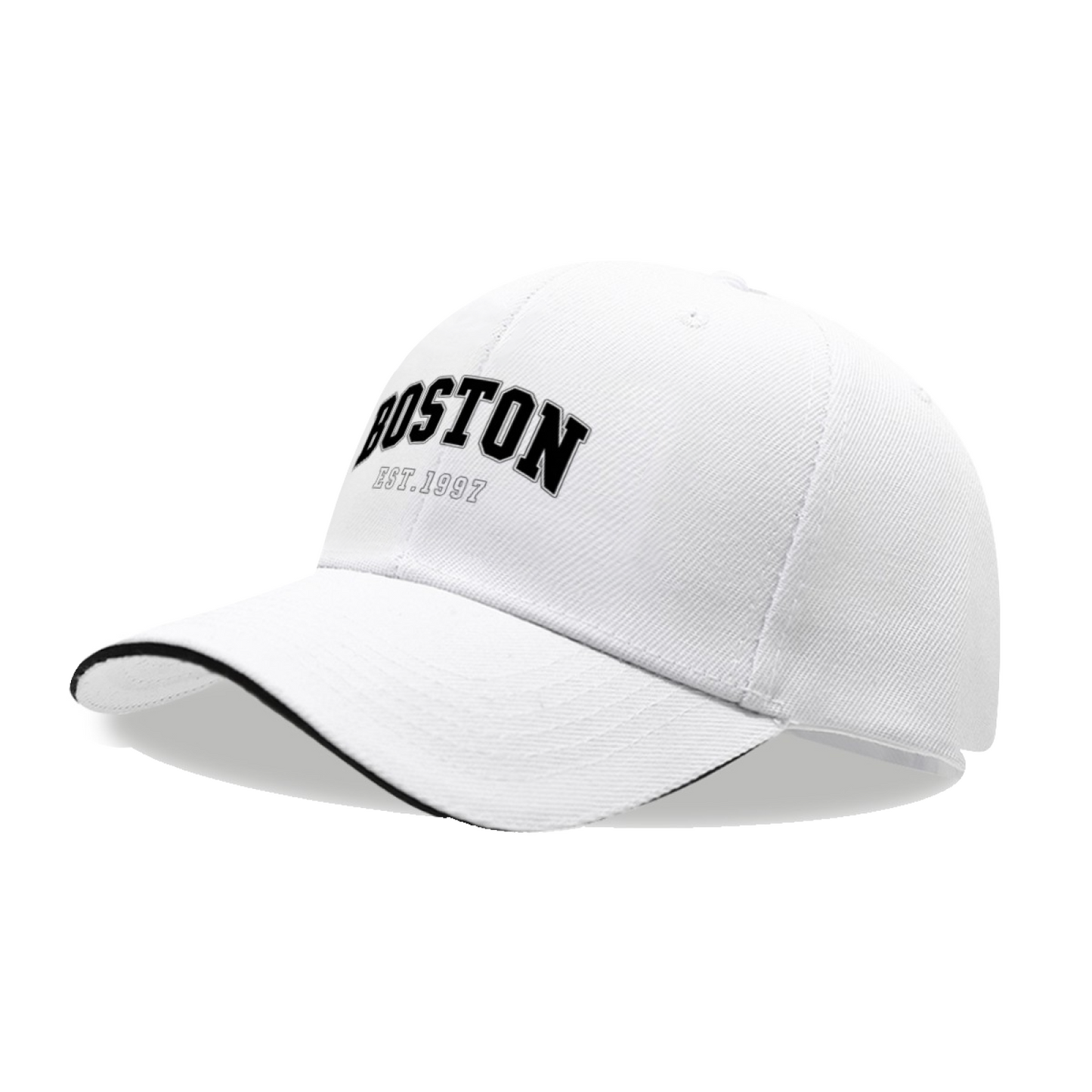 Retro BOSTON EST.1997 White Sandwich Brim Baseball Cap College Vibe Hat