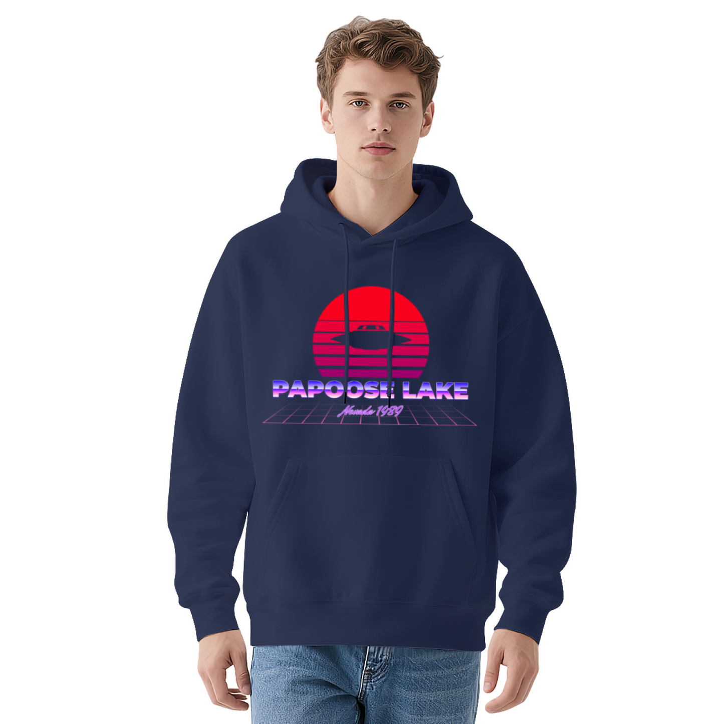 Retro Papoose Lake Nevada 1950 UFO Graphic White Hoodie, Soft & Cozy, Unisex