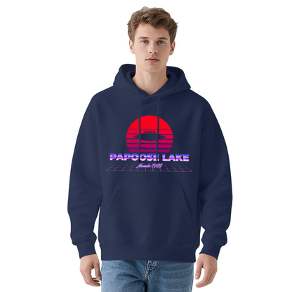 Retro Papoose Lake Nevada 1950 UFO Graphic White Hoodie, Soft & Cozy, Unisex