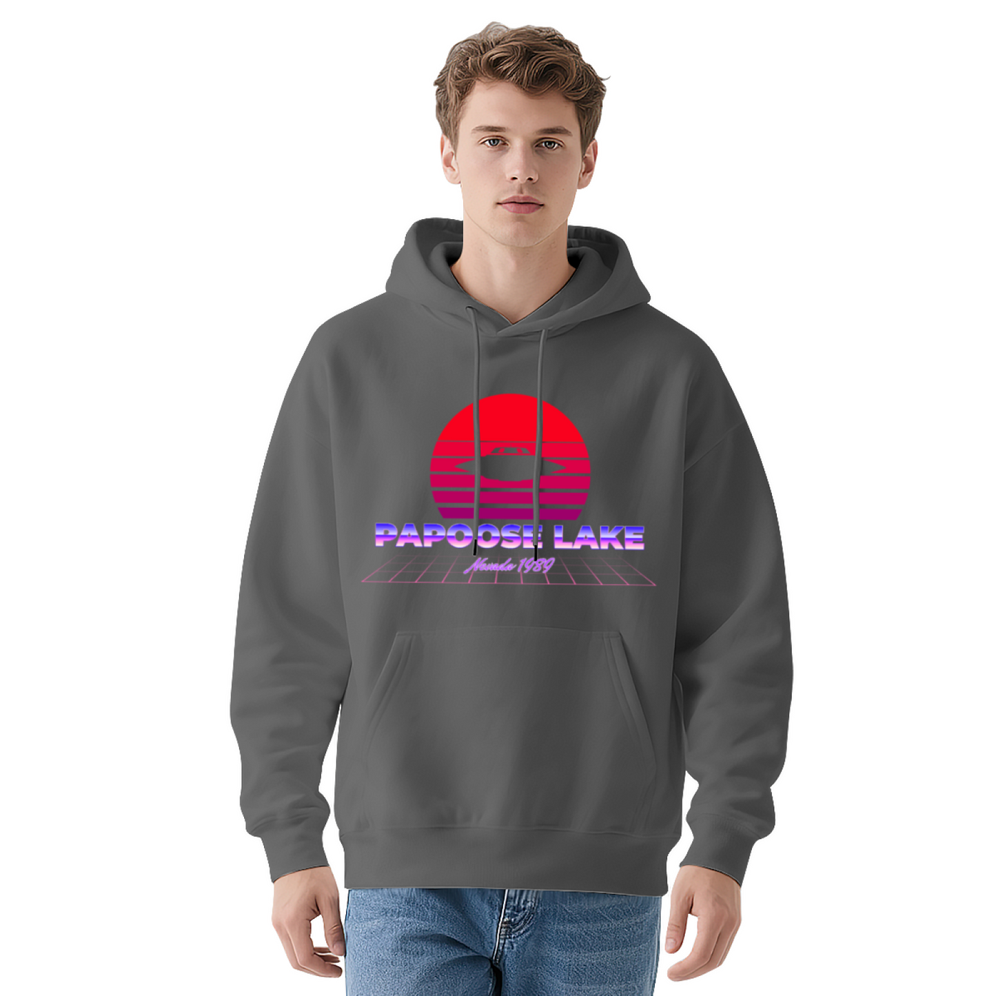 Retro Papoose Lake Nevada 1950 UFO Graphic White Hoodie, Soft & Cozy, Unisex
