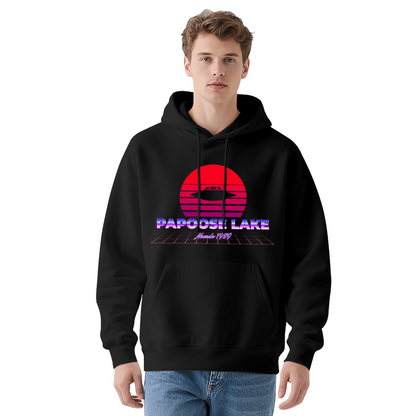 Retro Papoose Lake Nevada 1950 UFO Graphic White Hoodie, Soft & Cozy, Unisex