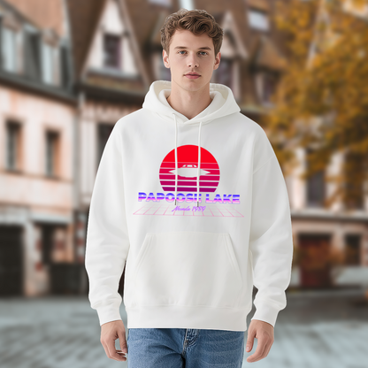 Retro Papoose Lake Nevada 1950 UFO Graphic White Hoodie, Soft & Cozy, Unisex