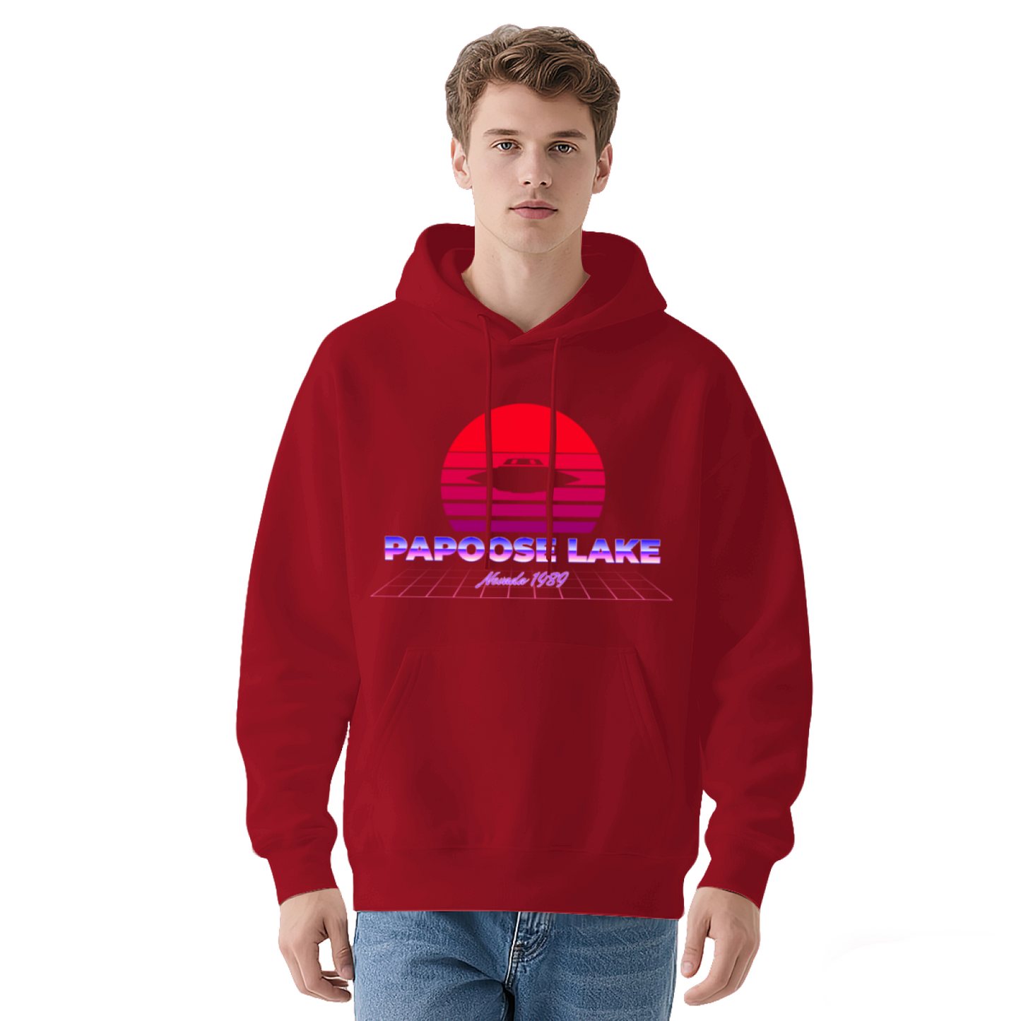 Retro Papoose Lake Nevada 1950 UFO Graphic White Hoodie, Soft & Cozy, Unisex