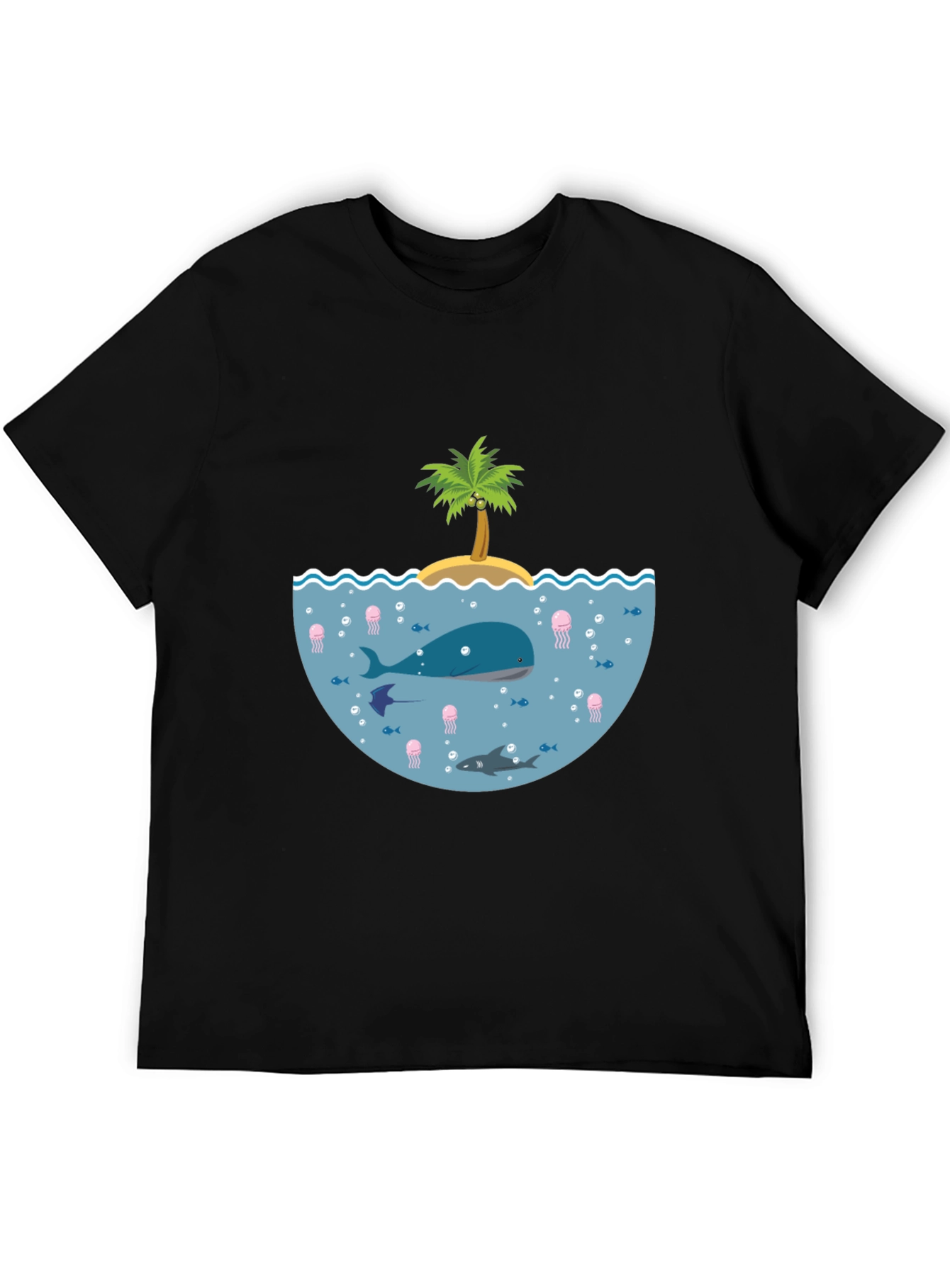 Ocean Life Graphic Tee - Black Cotton T-Shirt
