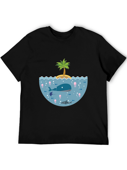 Ocean Life Graphic Tee - Black Cotton T-Shirt