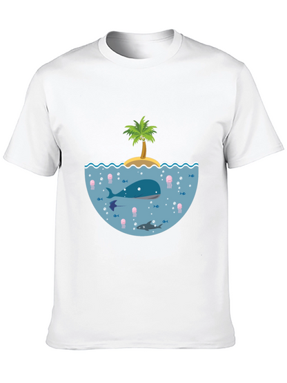 Ocean Life Graphic Tee - Black Cotton T-Shirt