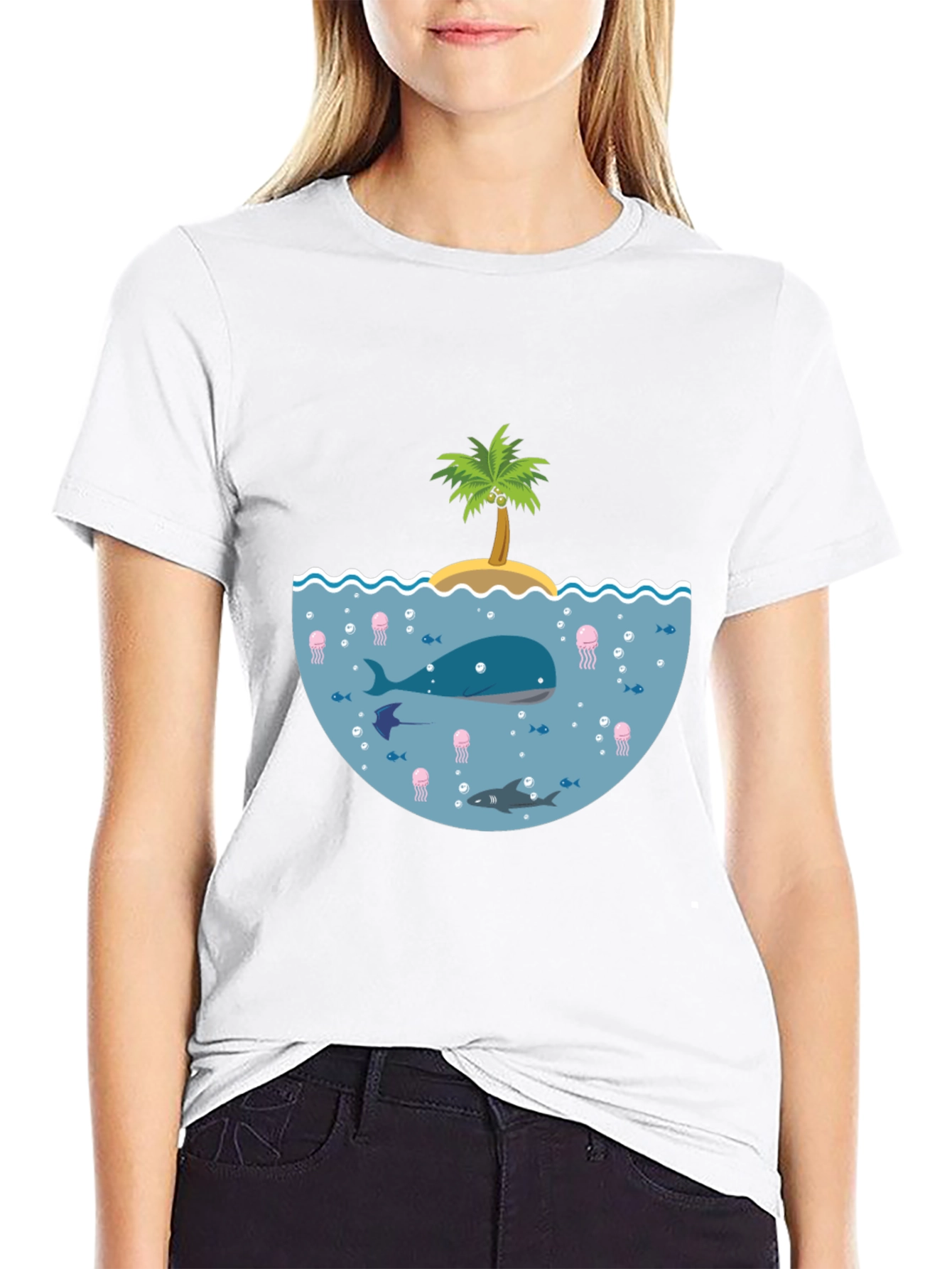 Ocean Life Graphic Tee - Black Cotton T-Shirt