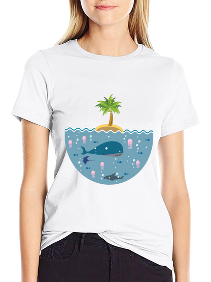 Ocean Life Graphic Tee - Black Cotton T-Shirt