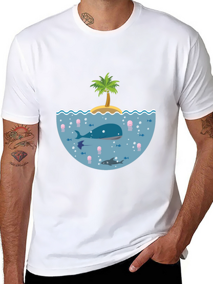 Ocean Life Graphic Tee - Black Cotton T-Shirt