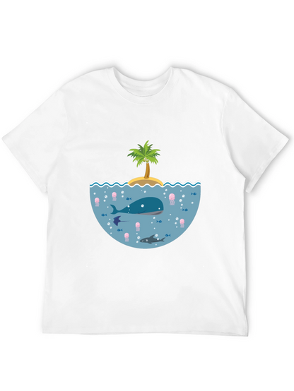 Ocean Life Graphic Tee - Black Cotton T-Shirt