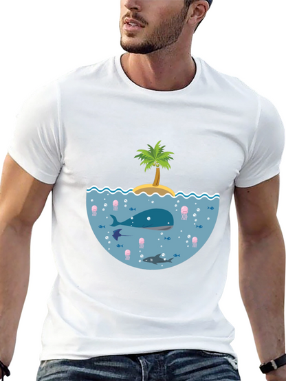 Ocean Life Graphic Tee - Black Cotton T-Shirt