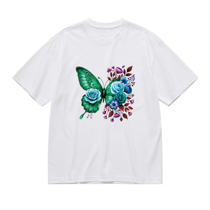 Vibrant Green Floral Butterfly Watercolor Art Plus Size Women Printed T-Shirt
