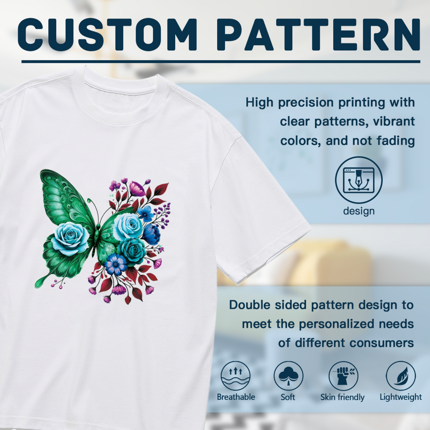 Vibrant Green Floral Butterfly Watercolor Art Plus Size Women Printed T-Shirt