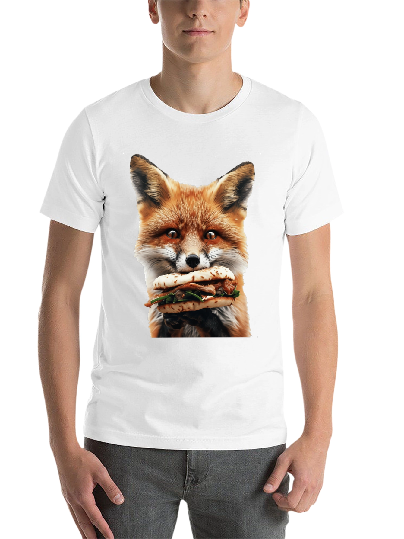 Fox Eating Sandwich Graphic T-Shirt
