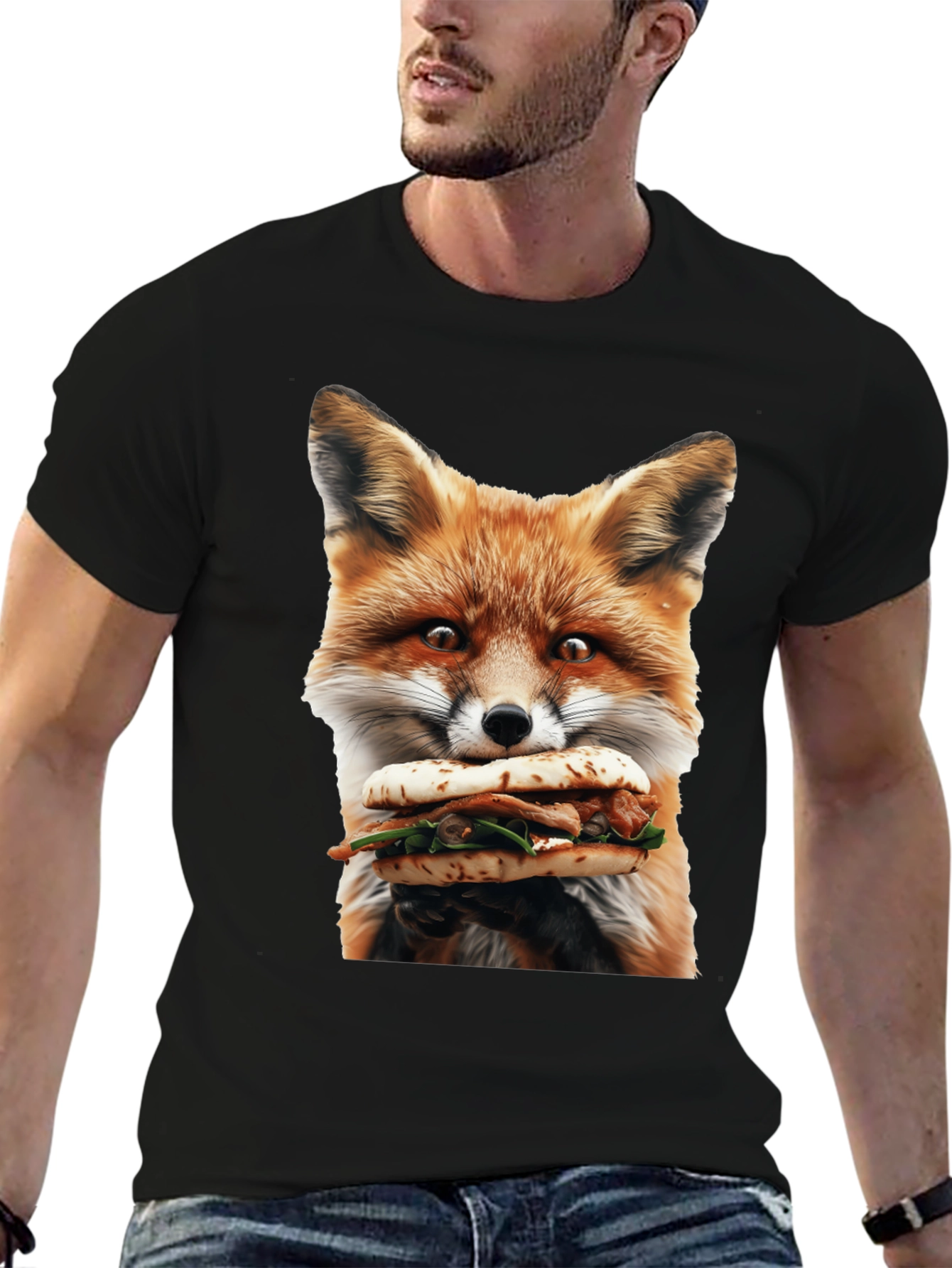 Fox Eating Sandwich Graphic T-Shirt