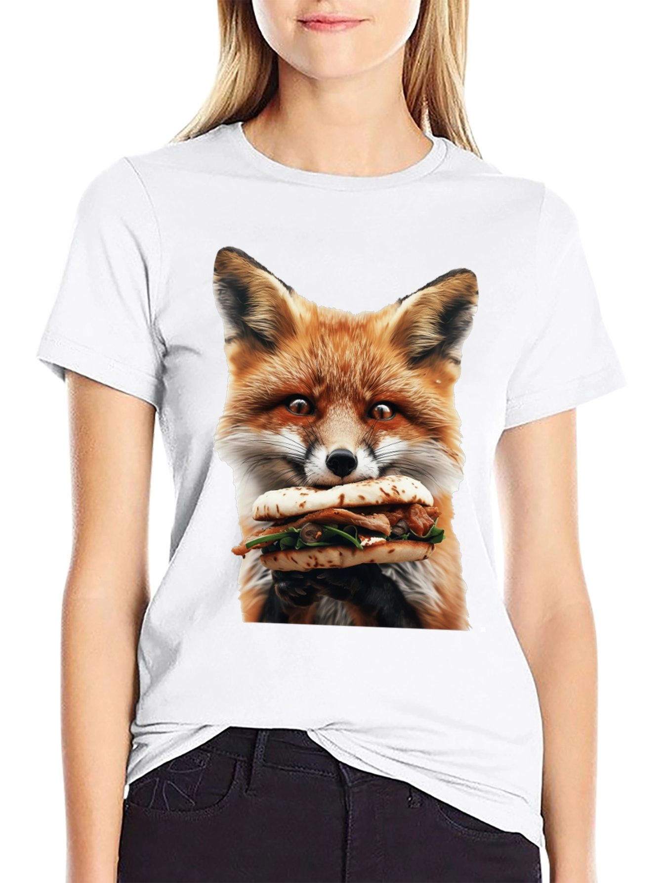 Fox Eating Sandwich Graphic T-Shirt
