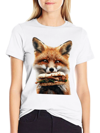 Fox Eating Sandwich Graphic T-Shirt