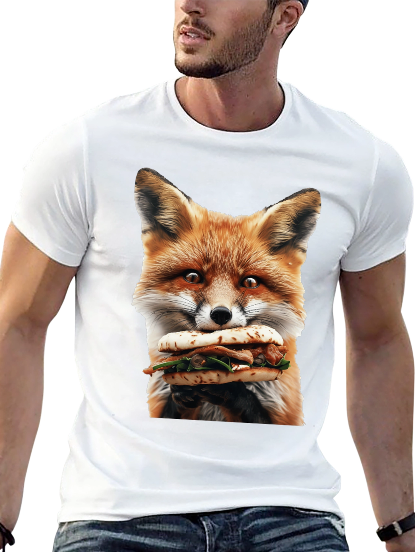 Fox Eating Sandwich Graphic T-Shirt