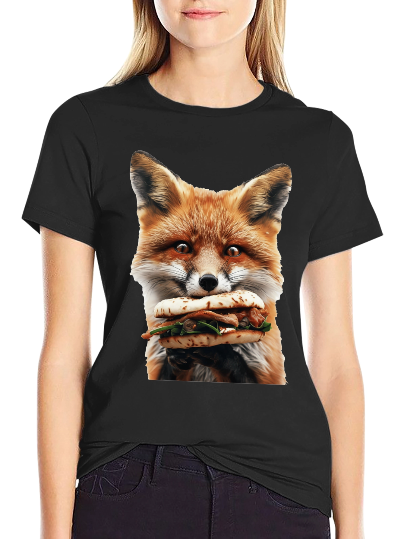 Fox Eating Sandwich Graphic T-Shirt