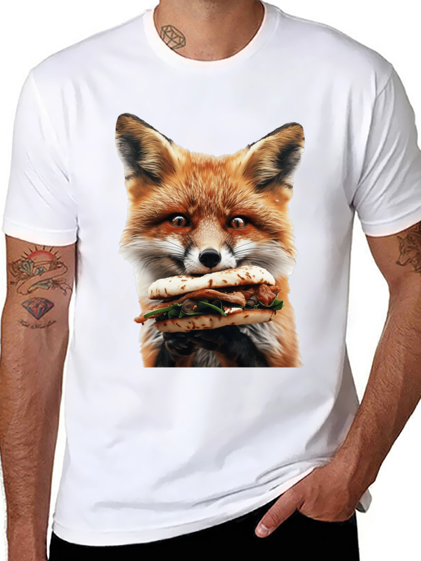 Fox Eating Sandwich Graphic T-Shirt
