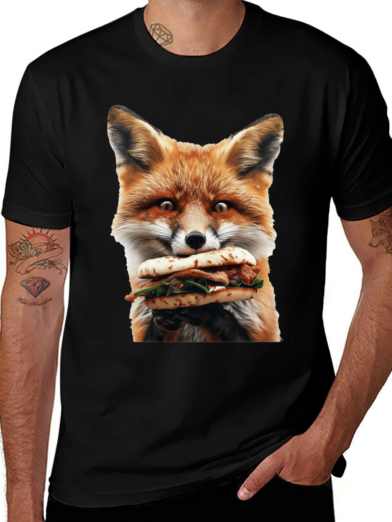 Fox Eating Sandwich Graphic T-Shirt